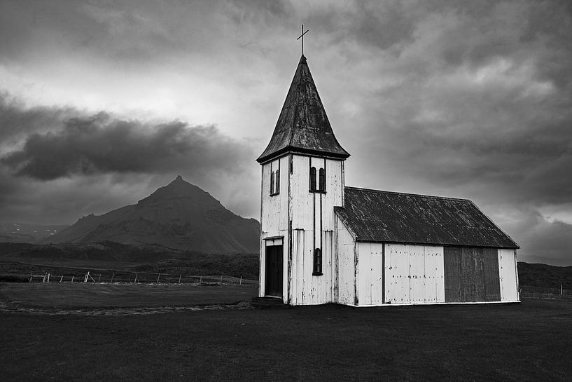 Hellnarkirkja Church in Iceland Black and White by Matthias Hauser