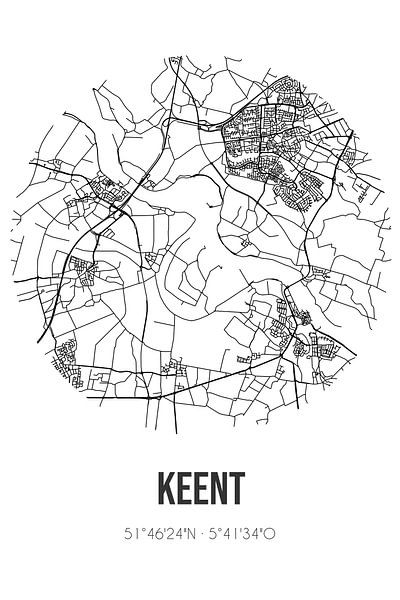 Keent (Noord-Brabant) | Karte | Schwarz und Weiß von Ortsdrucke