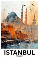 Golden Horizon – Watercolor Skyline of Istanbul