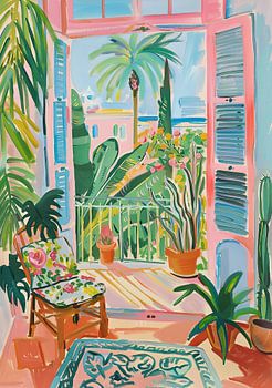 Henri Matisse Style Poster, Mediterranean Sea, Open Window, Pastel