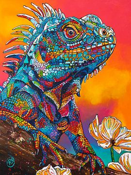 Leguaan in Bloei van Happy Paintings / Renata Rolefes
