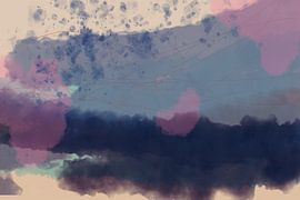 Paysage abstrait contemporain coloré en bleu, violet et taupe. sur Dina Dankers