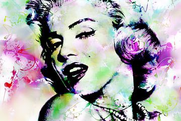 Marilyn Monroe Abstract Pop Art Roze Groen van Art By Dominic