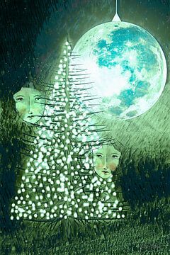 Kerstboom in het zicht van de maan van Helga Blanke