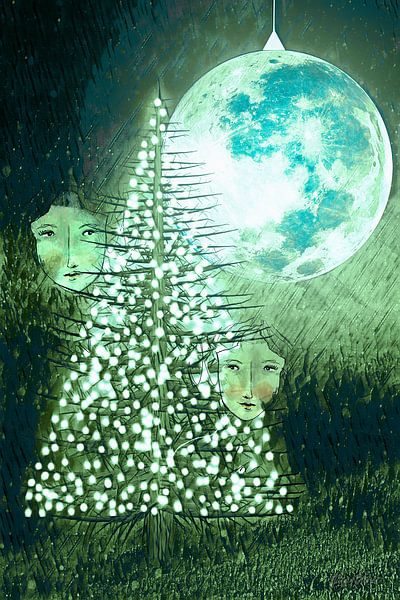 Christmas tree in sight of the moon by Helga Blanke