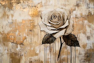 Schilderij roos met gouden accenten van Art & Soul Creations