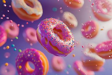 Vliegende donuts in kleurrijke suiker glitter van Poster Art Shop