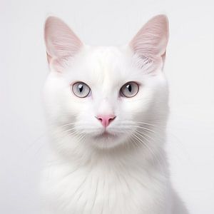 White cat portrait white background