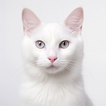 White cat portrait white background by TheXclusive Art