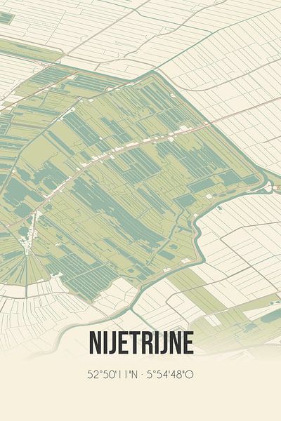 Vintage map of Nijetrijne (Fryslan) by Prints of Place