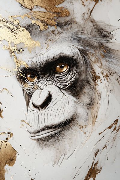 Surreales Affengesicht mit goldenen Details von Imperial Art House