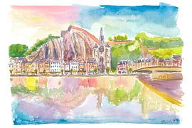 Dinant Belgium Citadel on rocks with Meuse promenade by Markus Bleichner