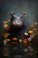 Hippo with colourful flowers