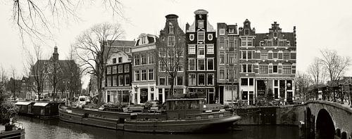 Amsterdam canal with boat