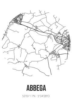 Abbega (Fryslan) | Landkaart | Zwart-wit van Rezona
