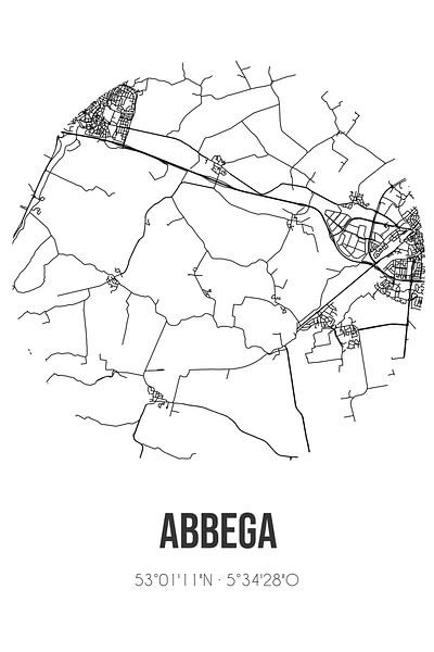 Abbega (Fryslan) | Map | Black and white by Prints of Place