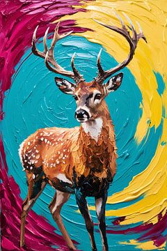 Kleurrijk hert in abstracte stijl van Art & Soul Creations