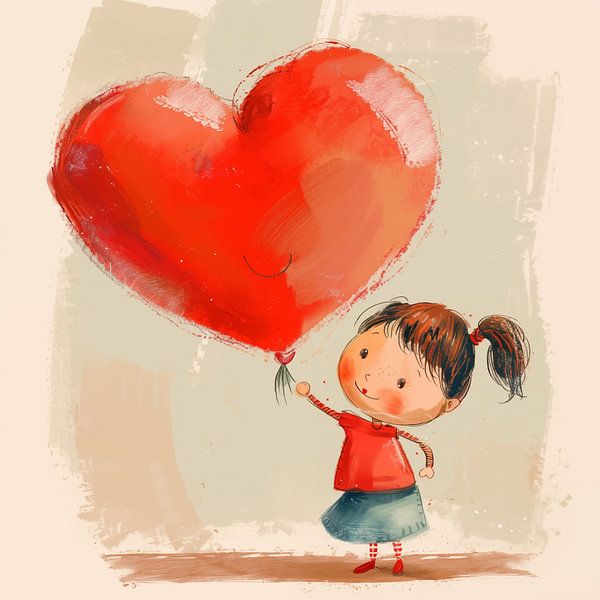 Sweet girl with big heart by Black Coffee on canvas, poster