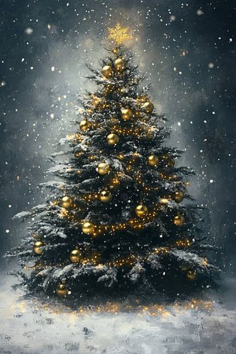 Feestelijke kerstboom met sneeuw