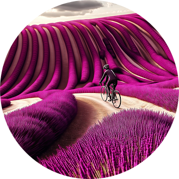 Fietsers in de lavendelvelden van de Provence