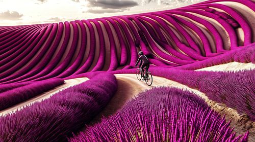 Fietsers in de lavendelvelden van de Provence