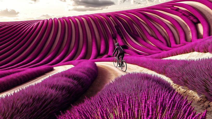 Cyclistes dans les champs de lavande de Provence par Frank Heinz