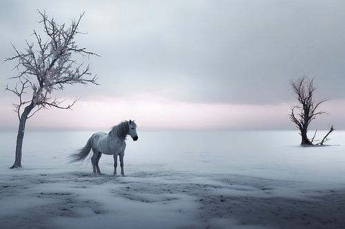 The Pony in a winter landscape under the blossom.