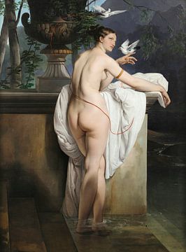 Venus scherzt mit zwei Tauben (Porträt der Tänzerin Carlotta Chabert), Francesco Hayez