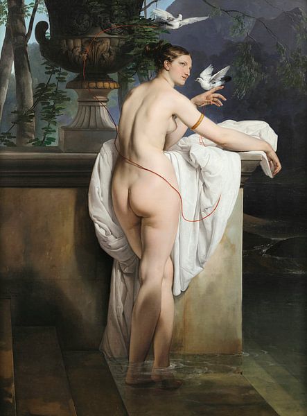 Venus scherzt mit zwei Tauben (Porträt der Tänzerin Carlotta Chabert), Francesco Hayez von Meesterlijcke Meesters