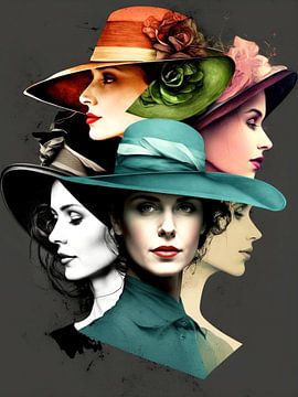 Vrouwen Hoeden Profiel Portret Elegantie Vrouwelijkheid Licht Schaduw van gm_designs