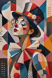 Vrouwelijke clown: een kubistisch schilderij. van Galerij Hoppenbrouwers