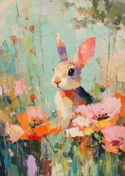 Easter bunny oil painting flowers pastel by Niklas Maximilian