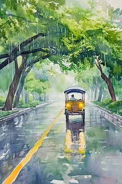 Regenachtige dagen onder groene bomen van Poster Art Shop