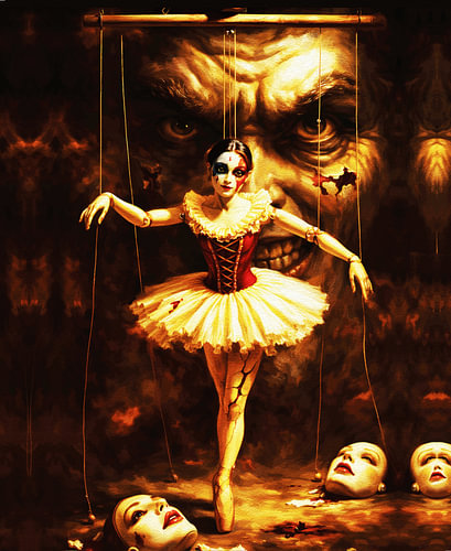 The Puppeteer's Ballerina – Dark Marionette Painting