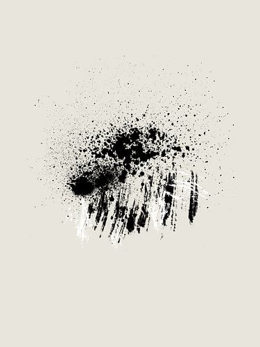 Paint splatters with shapes and lines in black and white