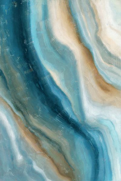 Abstract Flow Aqua Drift I | Abstract werk in turquoise en zandtinten van Whale & Sons