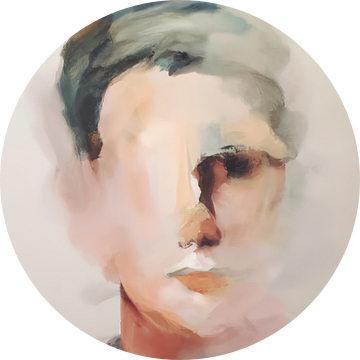 Modern abstract portret in pastelkleuren van Carla Van Iersel