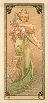 Lente (1900) door Alphonse Mucha van Peter Balan