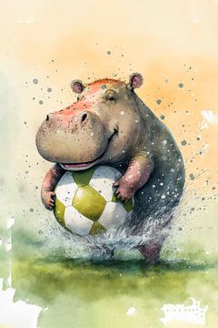 Hippo playing football by Peter Roder