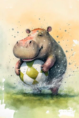 Nilpferd spielt Fußball