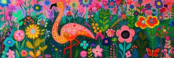 Flamingo im Blumengarten von Whale & Sons