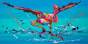 Flamingo klaar om te vliegen van Happy Paintings