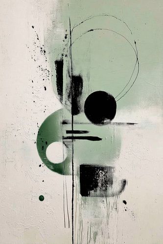 Abstract Schilderij - Groen Zwart Mysterieus Geometrisch