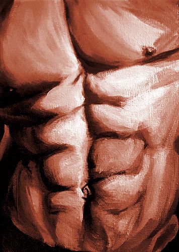 Muskulöser männlicher Oberkörper terra braun rot