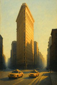 Flatiron Building bei Sonnenuntergang: Goldene Stunde und gelbe Taxis