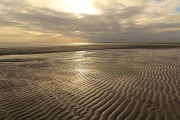 Bewölkter Sonnenuntergang am Strand der Maasvlakte'. von Capture the Moment 010