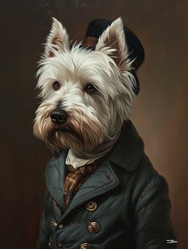 dog in Victorian dress