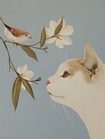 The cat and the little bird, illustration