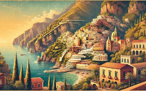 Vintage Italië, Amalfikust Bekijk Poster
