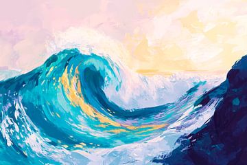 Vague de mer dynamique sous la lumière du soleil sur Poster Art Shop